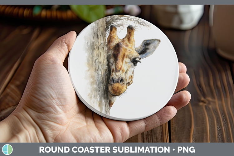 Giraffe Safari Tree Peek Round Coaster Sublimation Design