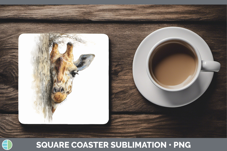 Giraffe Safari Tree Peek Square Coaster Sublimation Design