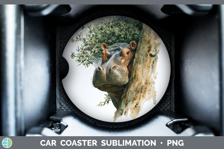 Hippo Safari Tree Peek Car Coaster Sublimation Design