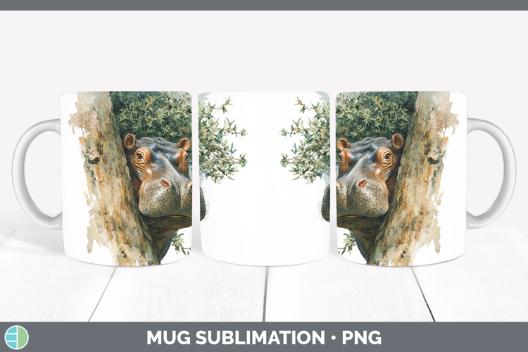 Hippo Safari Tree Peek Mug Wrap Sublimation Design