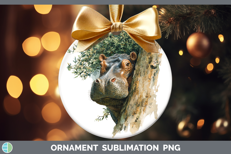 Hippo Safari Tree Peek Ornament Sublimation Design