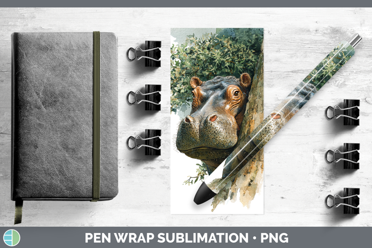 Hippo Safari Tree Peek Pen Wrap Sublimation Design