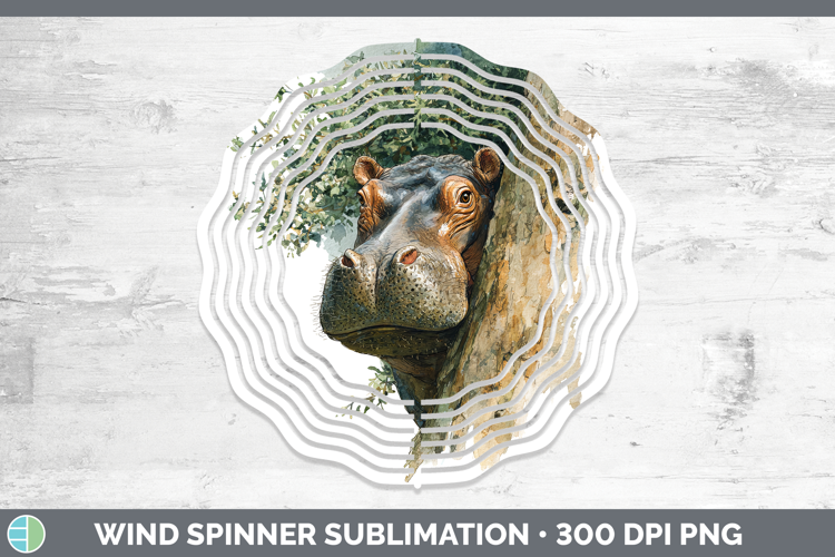 Hippo Safari Tree Peek Wind Spinner Sublimation Design