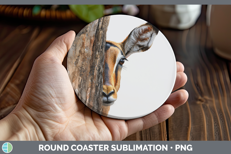 Impala Safari Tree Peek Round Coaster Sublimation Design