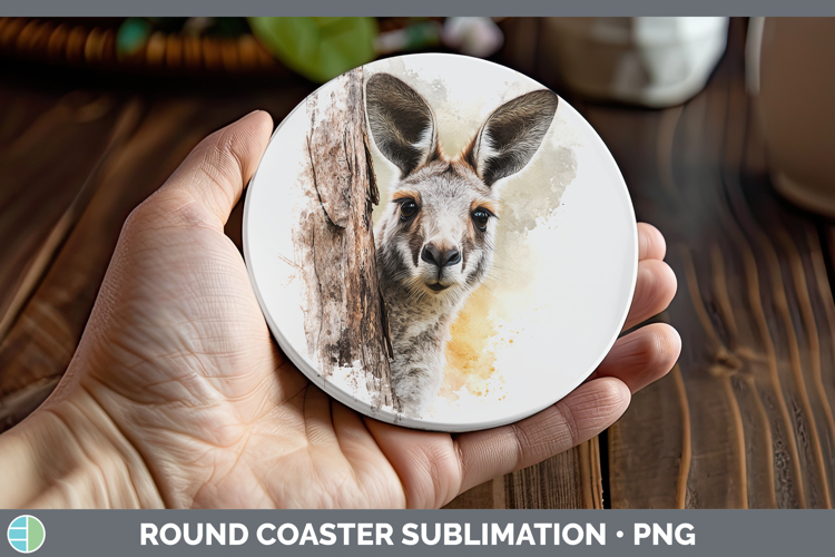 Kangaroo Safari Tree Peek Round Coaster Sublimation Design