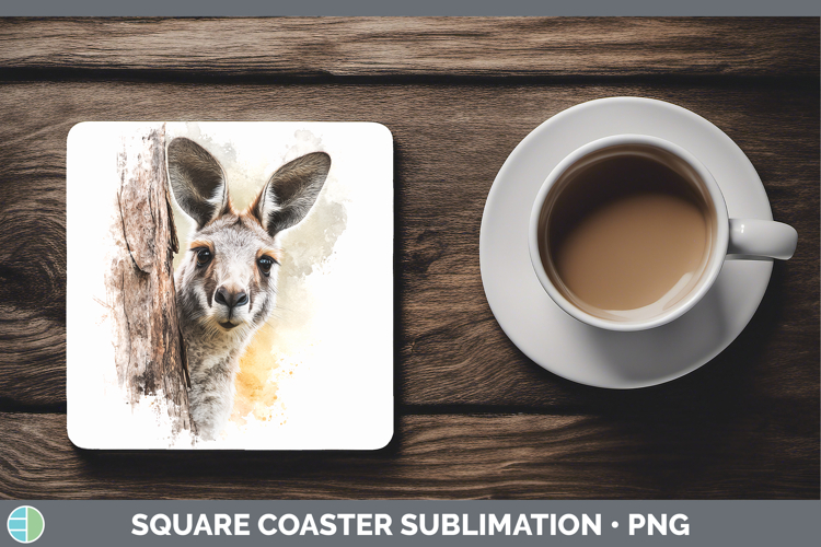 Kangaroo Safari Tree Peek Square Coaster Sublimation Design