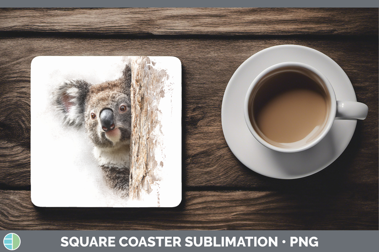 Koala Safari Tree Peek Square Coaster Sublimation Design
