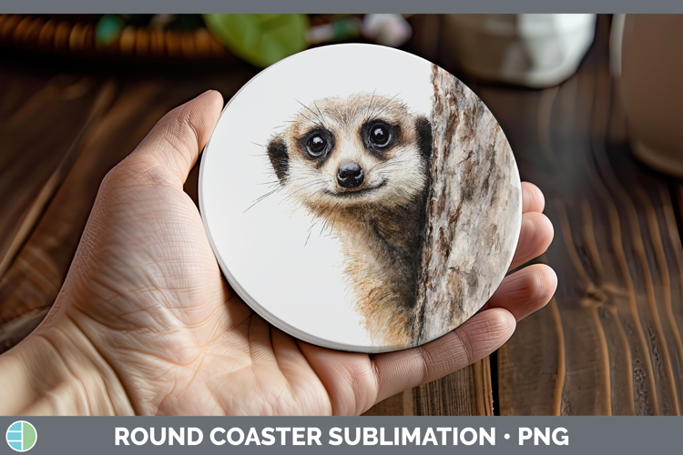 Meerkat Safari Tree Peek Round Coaster Sublimation Design