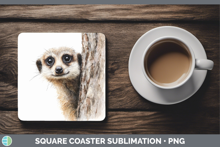 Meerkat Safari Tree Peek Square Coaster Sublimation Design