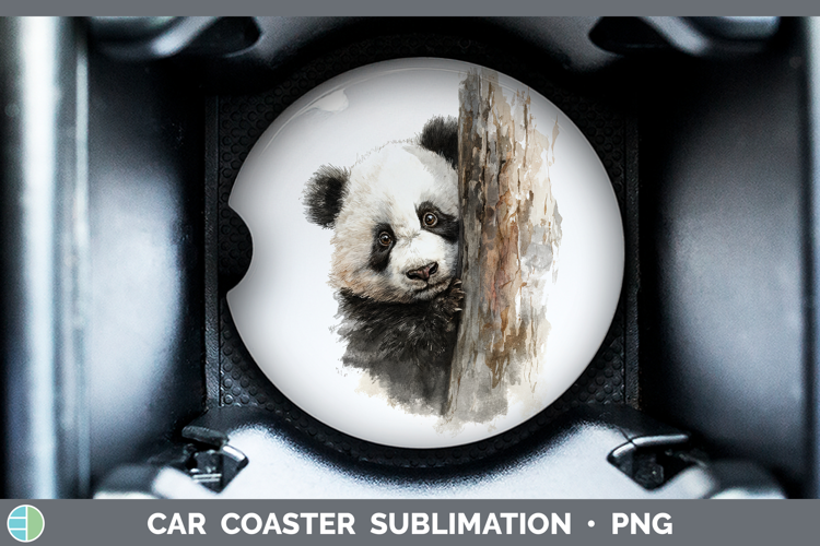 Panda Bear Safari Tree Peek Car Coaster Sublimation Design