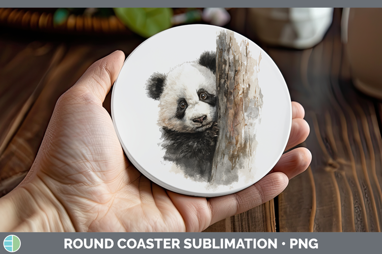 Panda Bear Safari Tree Peek Round Coaster Sublimation Design