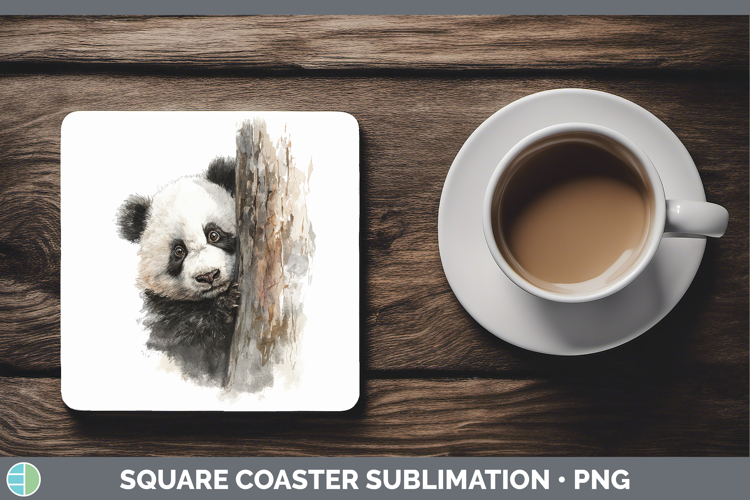 Panda Bear Safari Tree Peek Square Coaster Sublimation Desig