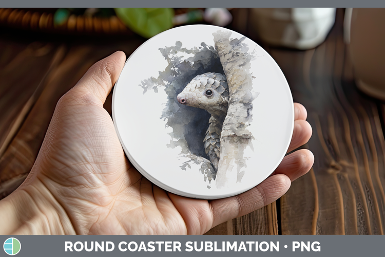Pangolin Safari Tree Peek Round Coaster Sublimation Design