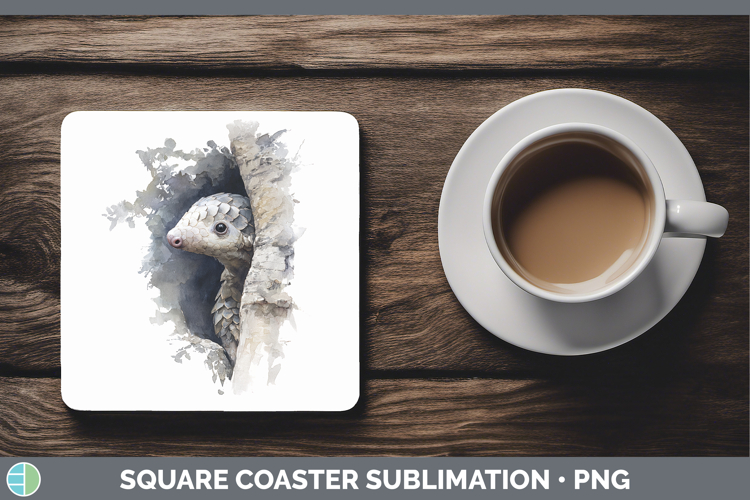 Pangolin Safari Tree Peek Square Coaster Sublimation Design