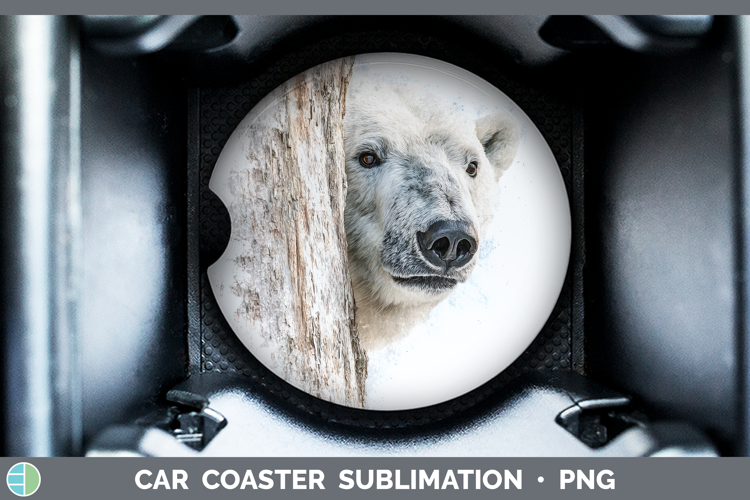 Polar Bear Safari Tree Peek Car Coaster Sublimation Design