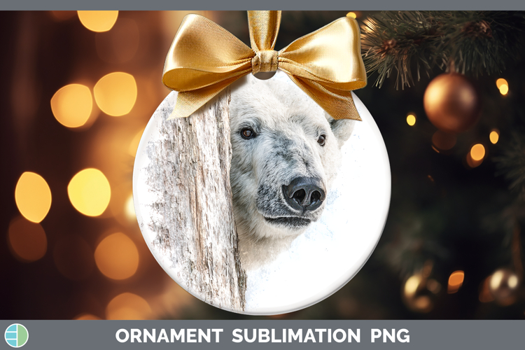 Polar Bear Safari Tree Peek Ornament Sublimation Design