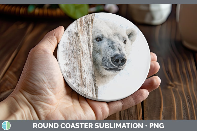 Polar Bear Safari Tree Peek Round Coaster Sublimation Design