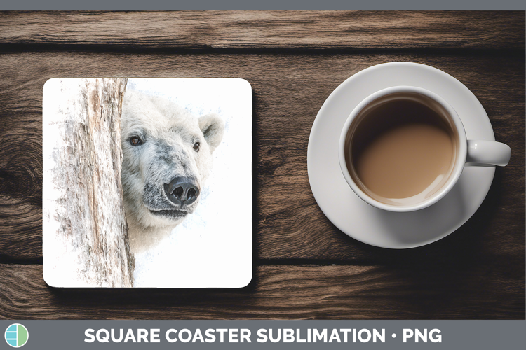 Polar Bear Safari Tree Peek Square Coaster Sublimation Desig