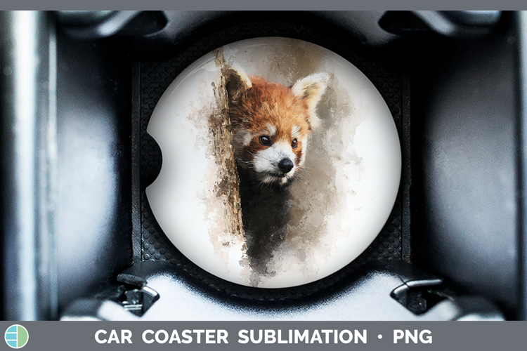 Red Panda Safari Tree Peek Car Coaster Sublimation Design