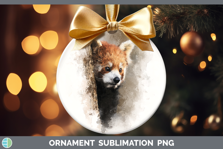 Red Panda Safari Tree Peek Ornament Sublimation Design