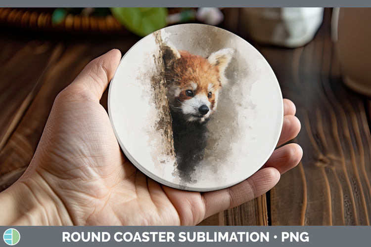 Red Panda Safari Tree Peek Round Coaster Sublimation Design