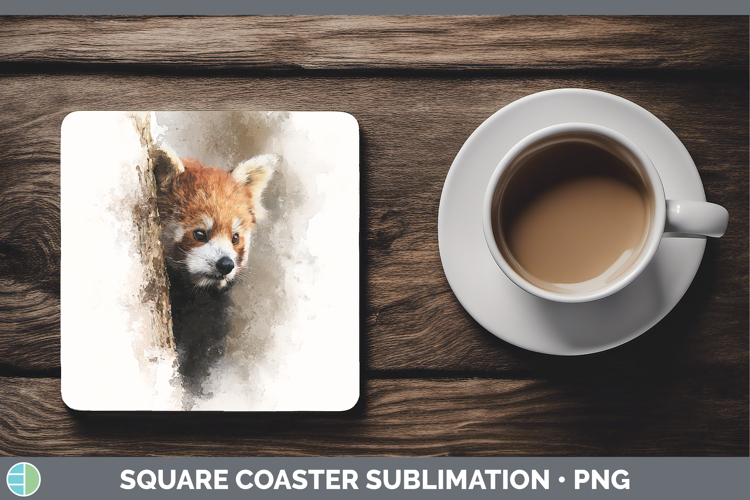Red Panda Safari Tree Peek Square Coaster Sublimation Design