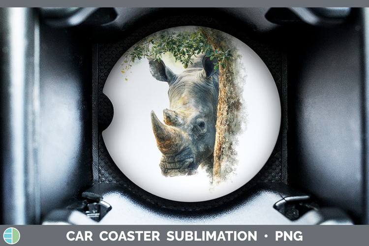 Rhino Safari Tree Peek Car Coaster Sublimation Design