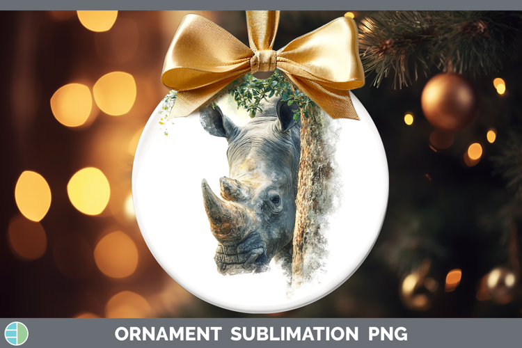 Rhino Safari Tree Peek Ornament Sublimation Design