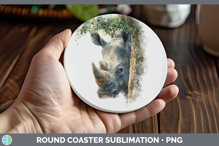 Rhino Safari Tree Peek Round Coaster Sublimation Design