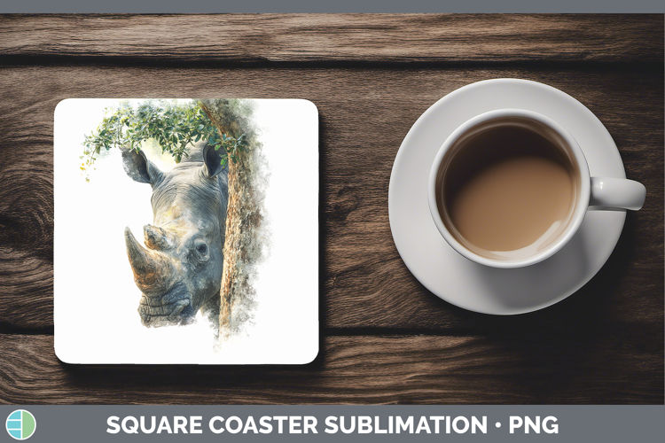 Rhino Safari Tree Peek Square Coaster Sublimation Design