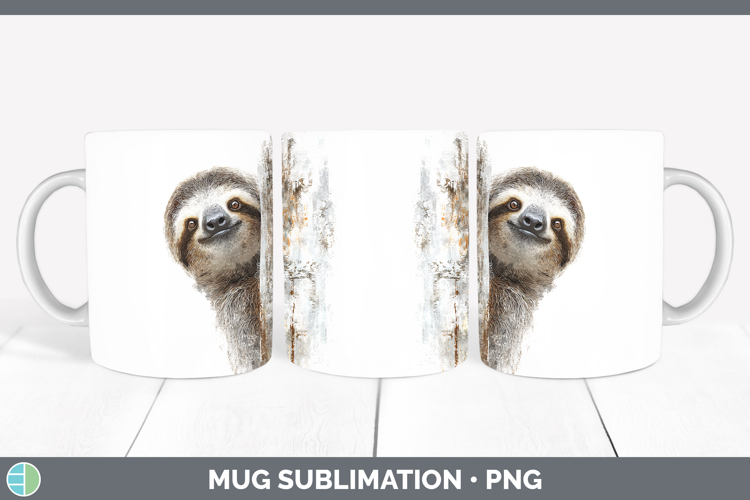 Sloth Safari Tree Peek Mug Wrap Sublimation Design