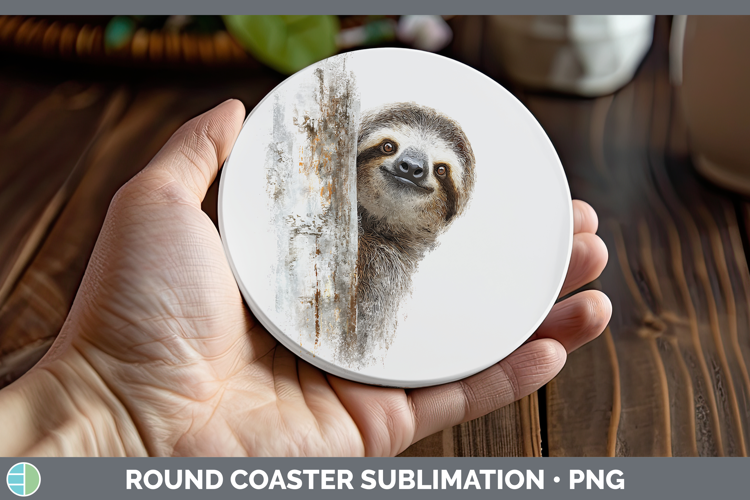 Sloth Safari Tree Peek Round Coaster Sublimation Design