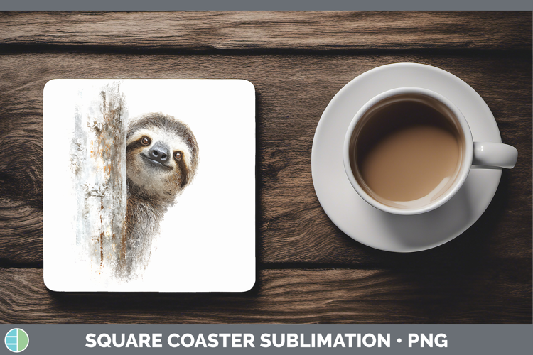 Sloth Safari Tree Peek Square Coaster Sublimation Design