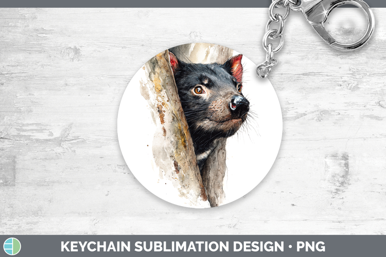 Tasmanian Devil Safari Tree Peek Keychain Sublimation Design
