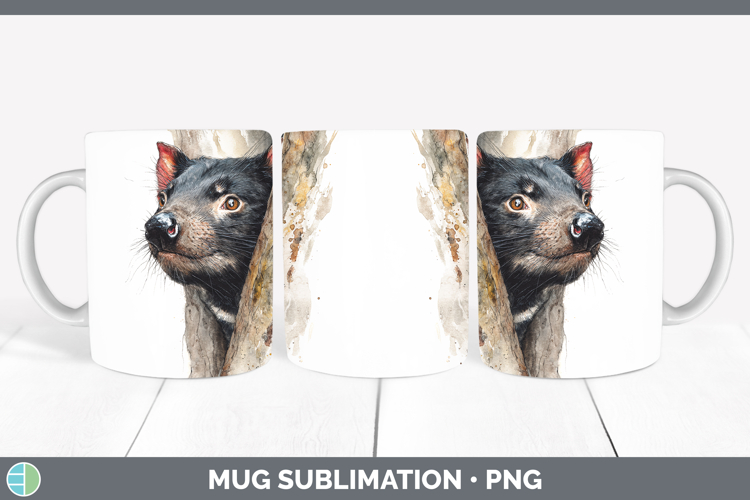 Tasmanian Devil Safari Tree Peek Mug Wrap Sublimation Design