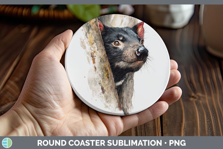 Tasmanian Devil Safari Tree Peek Round Coaster Sublimation D