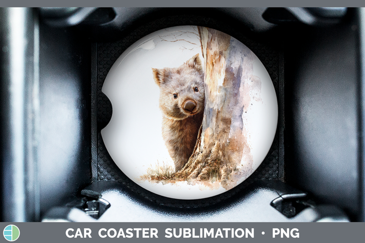 Wombat Safari Tree Peek Car Coaster Sublimation Design