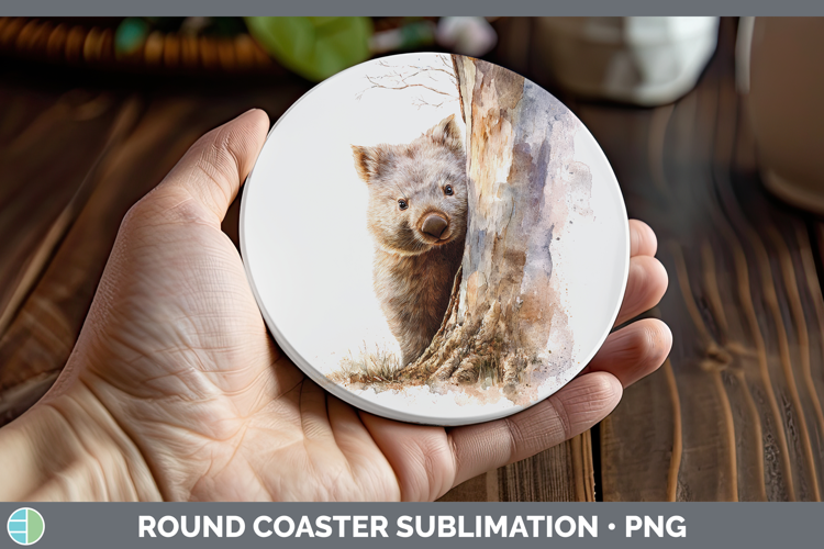 Wombat Safari Tree Peek Round Coaster Sublimation Design