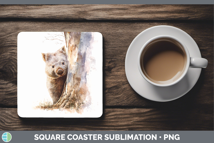 Wombat Safari Tree Peek Square Coaster Sublimation Design