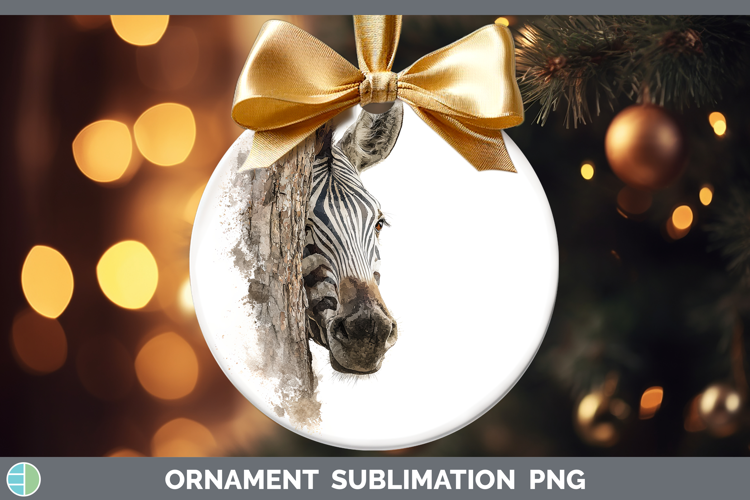 Zebra Safari Tree Peek Ornament Sublimation Design