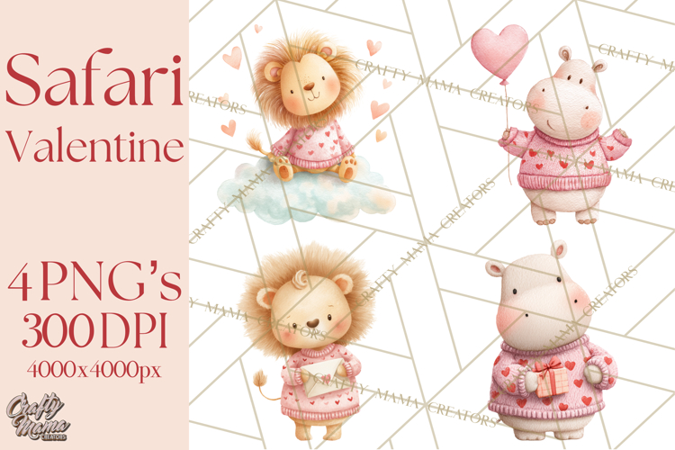 Valentine Safari Animal Clipart PNG, Watercolor Elephant Png