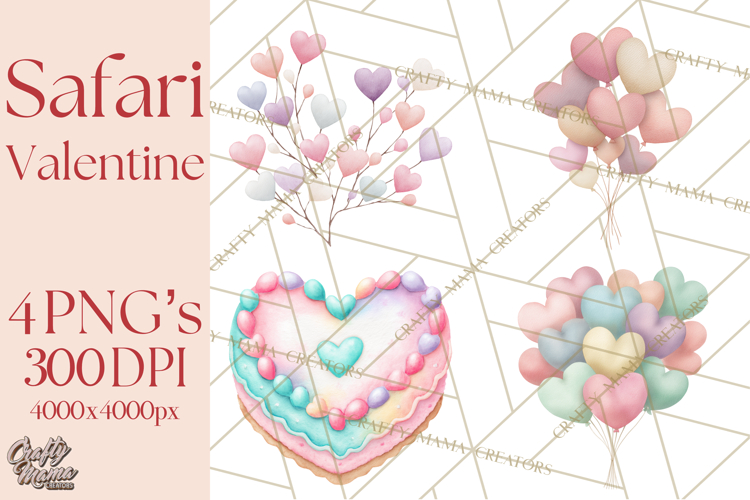 Valentine Safari Animal Clipart PNG, Watercolor Elephant Png