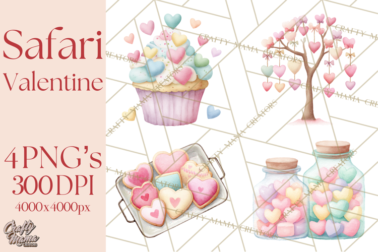 Valentine Safari Animal Clipart PNG, Watercolor Elephant Png