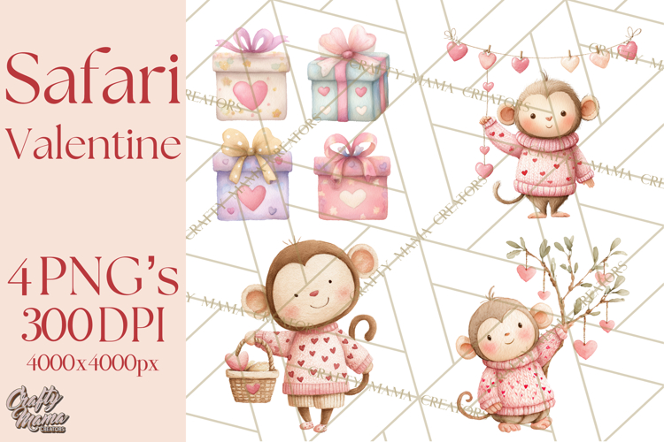 Valentine Safari Animal Clipart PNG, Watercolor Elephant Png