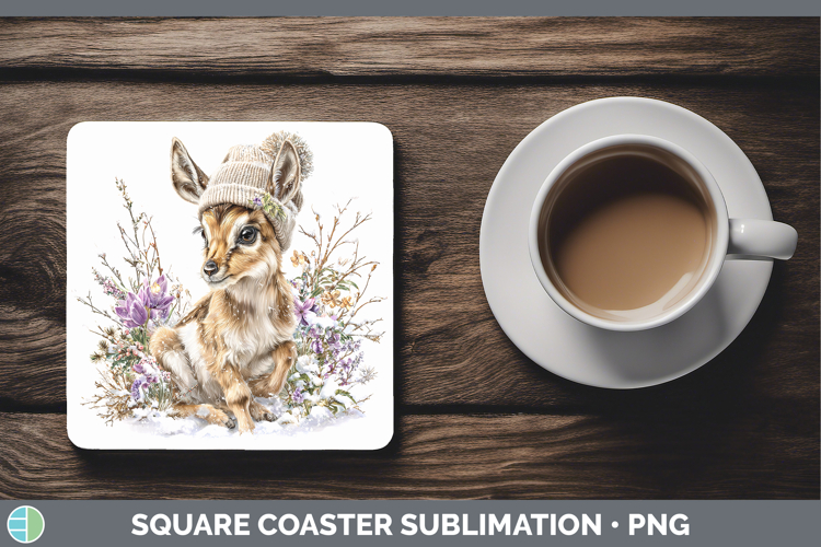 Antelope Safari Winter Knit Hat Square Coaster Sublimation D