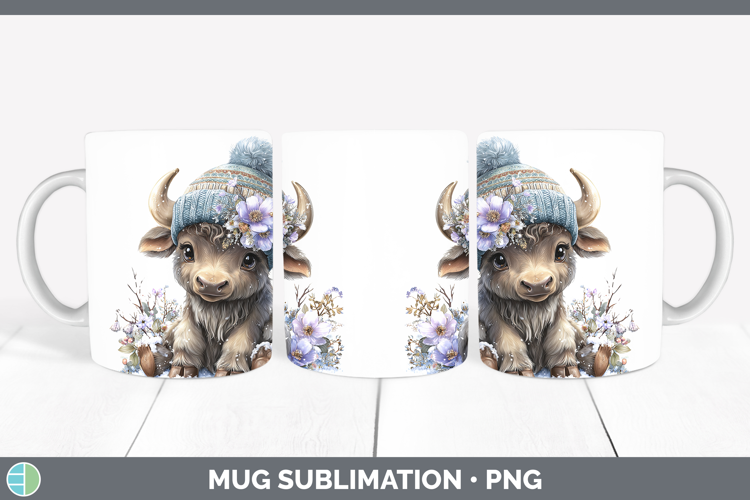 Buffalo Safari Winter Knit Hat Mug Wrap Sublimation Design