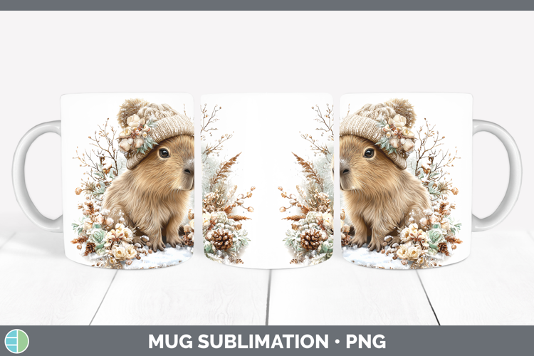 Capybara Safari Winter Knit Hat Mug Wrap Sublimation Design