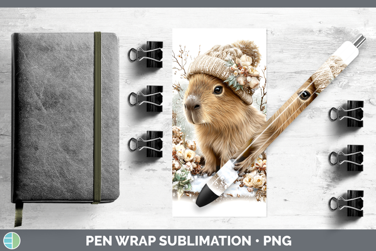 Capybara Safari Winter Knit Hat Pen Wrap Sublimation Design