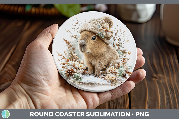 Capybara Safari Winter Knit Hat Round Coaster Sublimation De