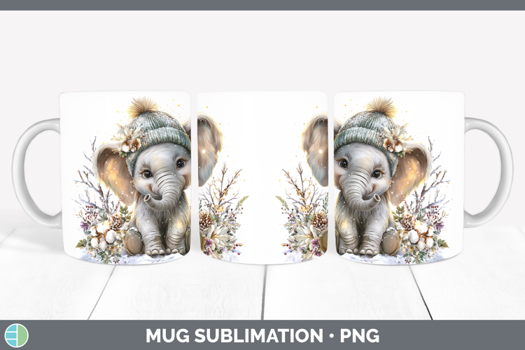 Elephant Safari Winter Knit Hat Mug Wrap Sublimation Design